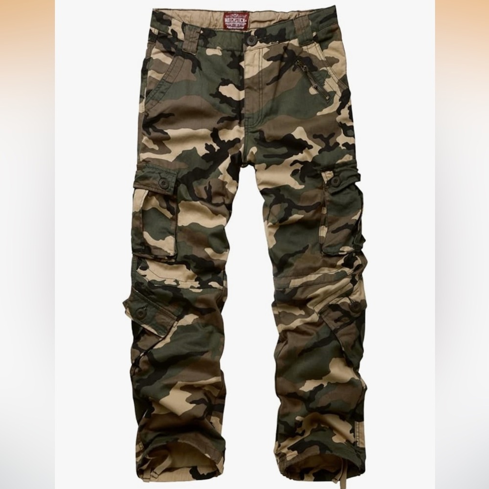 Camouflage Cargo Pants and White Sneakers